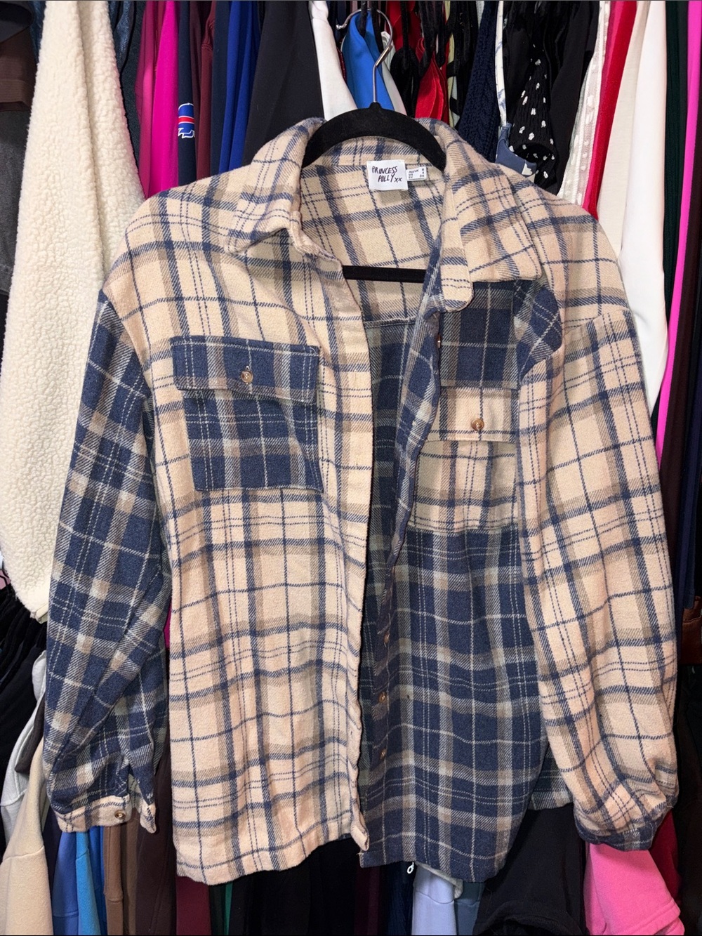 Princess Polly Blue and Cream Plaid Shacket